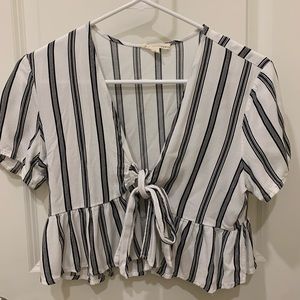 black and white stripped cropped tie top